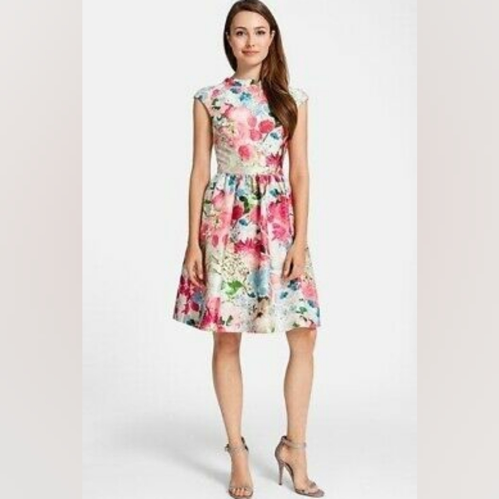 🍁CYNTHIA STEFFE Floral Print Jacquard Peony Cocktail Fit & Flare Dress, Size 4